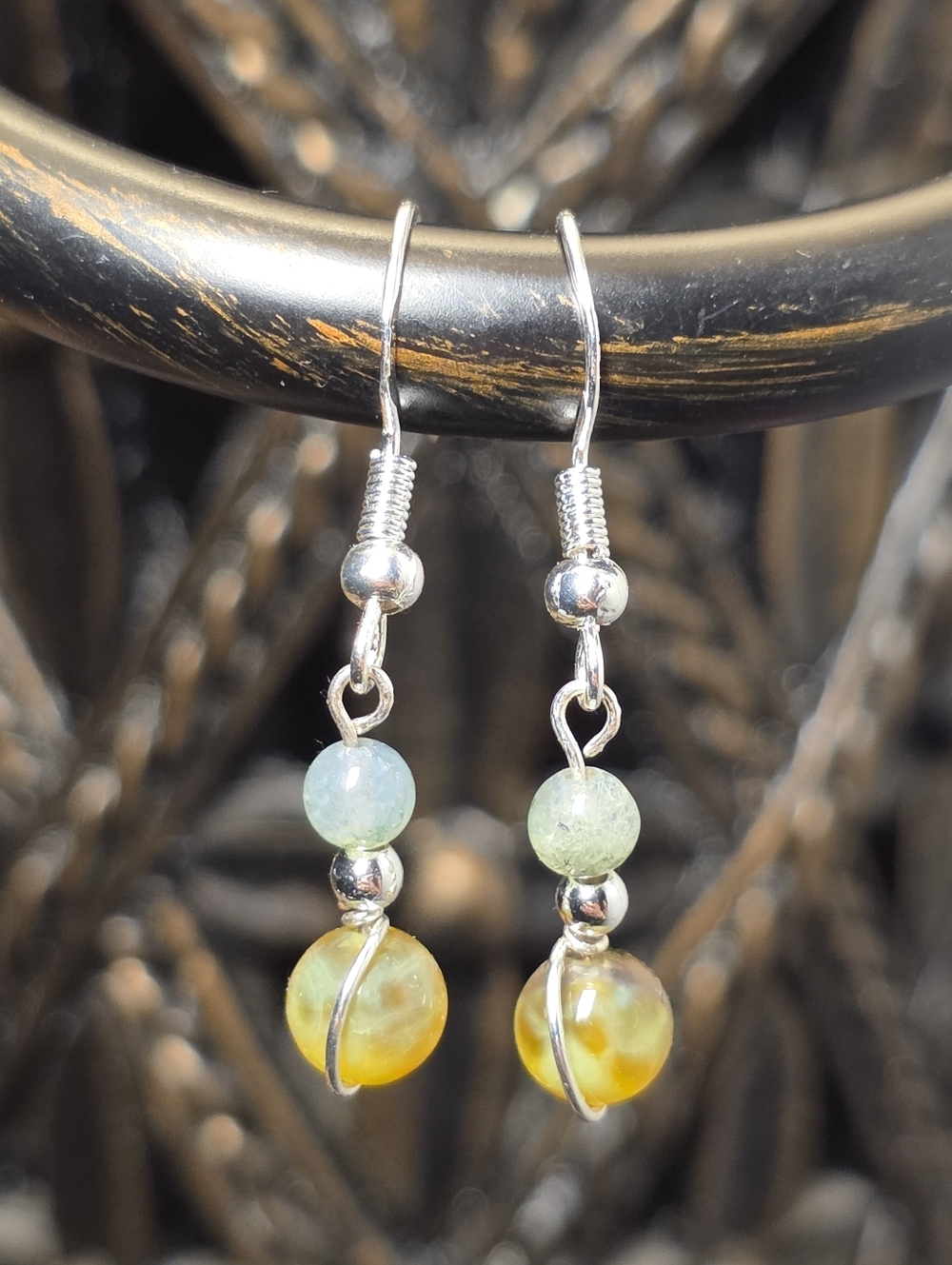 Sterling Silver Indian & Dragon Vein Agate Handmade Drop Earrings